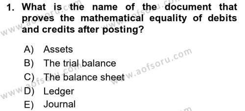 Accounting 1 Dersi 2019 - 2020 Yılı (Vize) Ara Sınavı 1. Soru