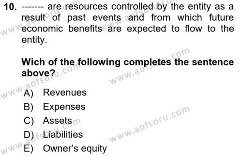 Accounting 1 Dersi 2019 - 2020 Yılı (Vize) Ara Sınavı 10. Soru