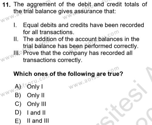 Accounting 1 Dersi 2019 - 2020 Yılı (Vize) Ara Sınavı 11. Soru