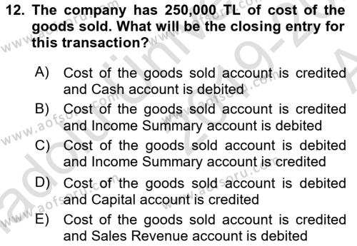 Accounting 1 Dersi 2019 - 2020 Yılı (Vize) Ara Sınavı 12. Soru