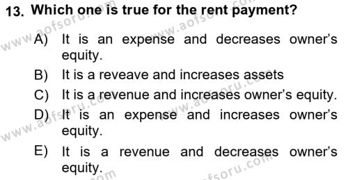 Accounting 1 Dersi 2019 - 2020 Yılı (Vize) Ara Sınavı 13. Soru