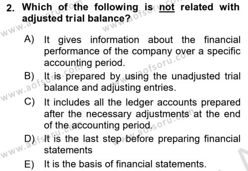 Accounting 1 Dersi 2019 - 2020 Yılı (Vize) Ara Sınavı 2. Soru