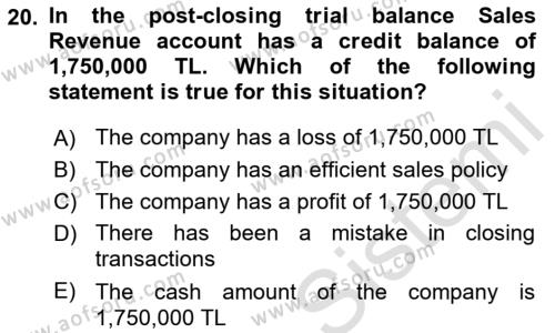 Accounting 1 Dersi 2019 - 2020 Yılı (Vize) Ara Sınavı 20. Soru