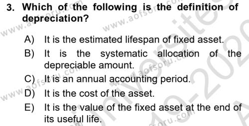 Accounting 1 Dersi 2019 - 2020 Yılı (Vize) Ara Sınavı 3. Soru