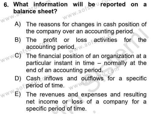 Accounting 1 Dersi 2019 - 2020 Yılı (Vize) Ara Sınavı 6. Soru