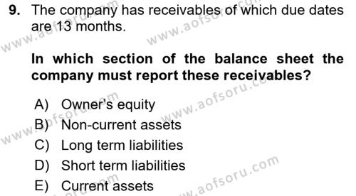 Accounting 1 Dersi 2019 - 2020 Yılı (Vize) Ara Sınavı 9. Soru