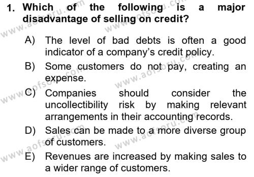 Accounting 1 Dersi 2019 - 2020 Yılı (Final) Dönem Sonu Sınavı 1. Soru