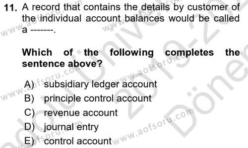 Accounting 1 Dersi 2019 - 2020 Yılı (Final) Dönem Sonu Sınavı 11. Soru