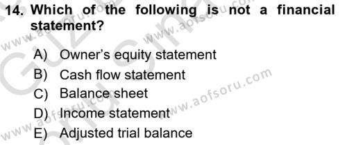 Accounting 1 Dersi 2019 - 2020 Yılı (Final) Dönem Sonu Sınavı 14. Soru