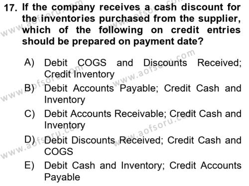 Accounting 1 Dersi 2019 - 2020 Yılı (Final) Dönem Sonu Sınavı 17. Soru