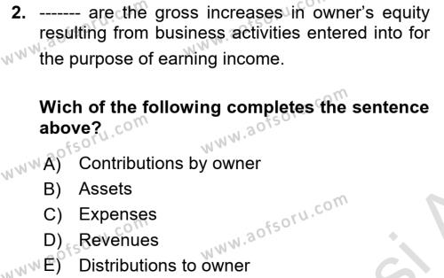 Accounting 1 Dersi 2019 - 2020 Yılı (Final) Dönem Sonu Sınavı 2. Soru