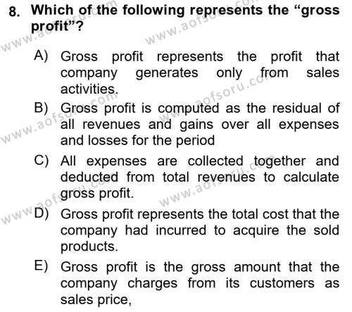 Accounting 1 Dersi 2019 - 2020 Yılı (Final) Dönem Sonu Sınavı 8. Soru