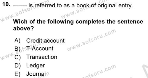 Accounting 1 Dersi 2020 - 2021 Yılı Yaz Okulu Sınavı 10. Soru