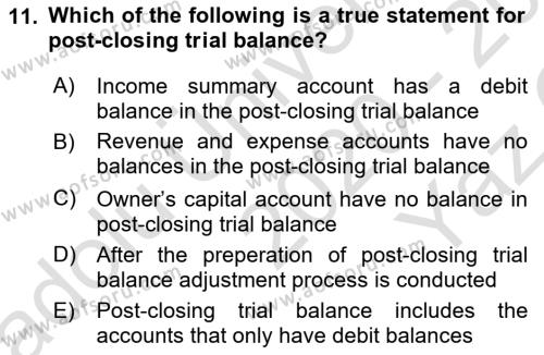 Accounting 1 Dersi 2020 - 2021 Yılı Yaz Okulu Sınavı 11. Soru
