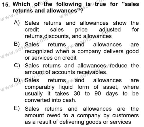 Accounting 1 Dersi 2020 - 2021 Yılı Yaz Okulu Sınavı 15. Soru