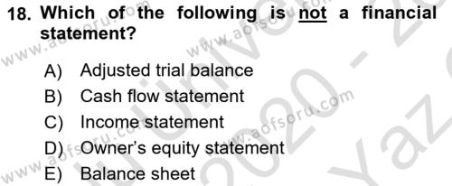 Accounting 1 Dersi 2020 - 2021 Yılı Yaz Okulu Sınavı 18. Soru