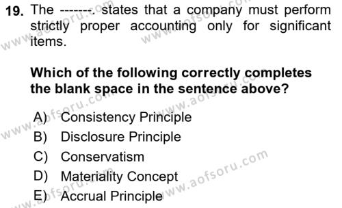 Accounting 1 Dersi 2020 - 2021 Yılı Yaz Okulu Sınavı 19. Soru