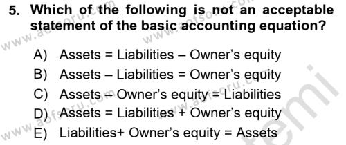 Accounting 1 Dersi 2020 - 2021 Yılı Yaz Okulu Sınavı 5. Soru