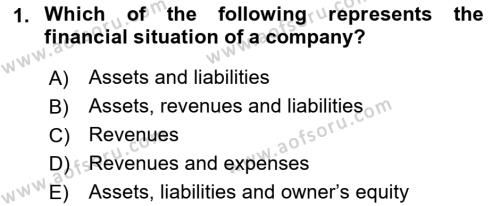 Accounting 1 Dersi 2021 - 2022 Yılı (Vize) Ara Sınavı 1. Soru