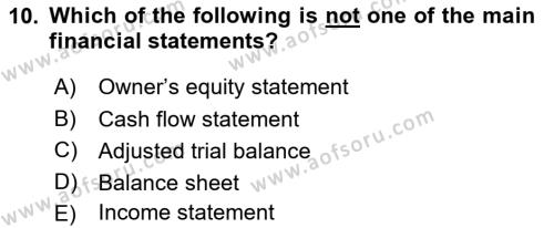 Accounting 1 Dersi 2021 - 2022 Yılı (Vize) Ara Sınavı 10. Soru