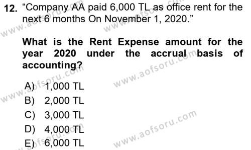 Accounting 1 Dersi 2021 - 2022 Yılı (Vize) Ara Sınavı 12. Soru