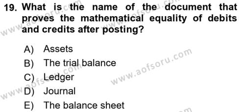 Accounting 1 Dersi 2021 - 2022 Yılı (Vize) Ara Sınavı 19. Soru
