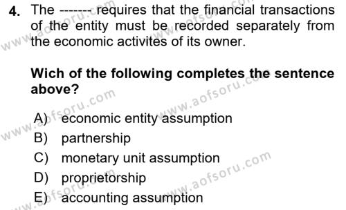 Accounting 1 Dersi 2021 - 2022 Yılı (Vize) Ara Sınavı 4. Soru