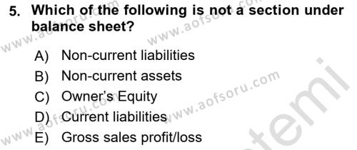 Accounting 1 Dersi 2021 - 2022 Yılı (Vize) Ara Sınavı 5. Soru
