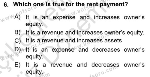 Accounting 1 Dersi 2021 - 2022 Yılı (Vize) Ara Sınavı 6. Soru