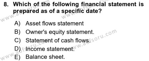 Accounting 1 Dersi 2021 - 2022 Yılı (Vize) Ara Sınavı 8. Soru