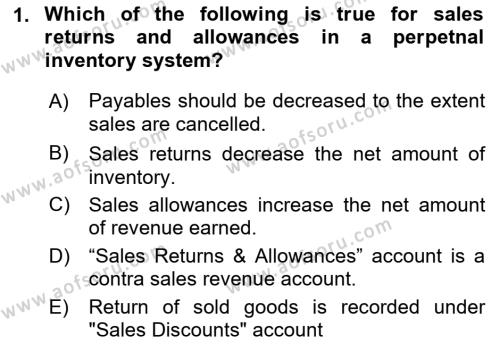 Accounting 1 Dersi 2021 - 2022 Yılı (Final) Dönem Sonu Sınavı 1. Soru