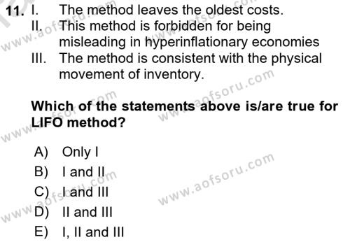 Accounting 1 Dersi 2021 - 2022 Yılı (Final) Dönem Sonu Sınavı 11. Soru