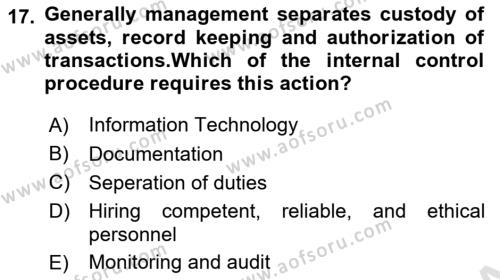 Accounting 1 Dersi 2021 - 2022 Yılı (Final) Dönem Sonu Sınavı 17. Soru