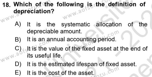 Accounting 1 Dersi 2021 - 2022 Yılı (Final) Dönem Sonu Sınavı 18. Soru