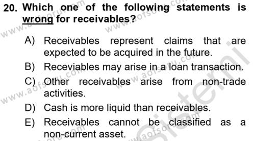 Accounting 1 Dersi 2021 - 2022 Yılı (Final) Dönem Sonu Sınavı 20. Soru