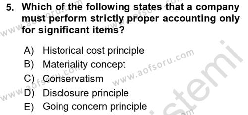 Accounting 1 Dersi 2021 - 2022 Yılı (Final) Dönem Sonu Sınavı 5. Soru