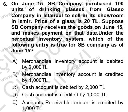 Accounting 1 Dersi 2021 - 2022 Yılı (Final) Dönem Sonu Sınavı 6. Soru