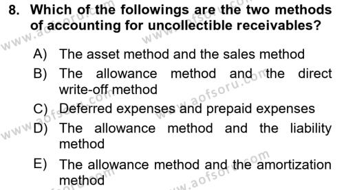 Accounting 1 Dersi 2021 - 2022 Yılı (Final) Dönem Sonu Sınavı 8. Soru