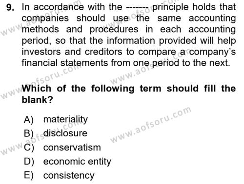Accounting 1 Dersi 2021 - 2022 Yılı (Final) Dönem Sonu Sınavı 9. Soru