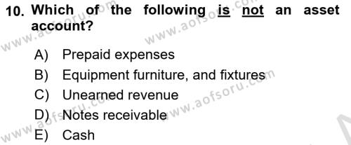 Accounting 1 Dersi 2021 - 2022 Yılı Yaz Okulu Sınavı 10. Soru