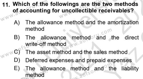 Accounting 1 Dersi 2021 - 2022 Yılı Yaz Okulu Sınavı 11. Soru