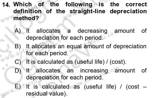 Accounting 1 Dersi 2021 - 2022 Yılı Yaz Okulu Sınavı 14. Soru