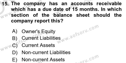 Accounting 1 Dersi 2021 - 2022 Yılı Yaz Okulu Sınavı 15. Soru