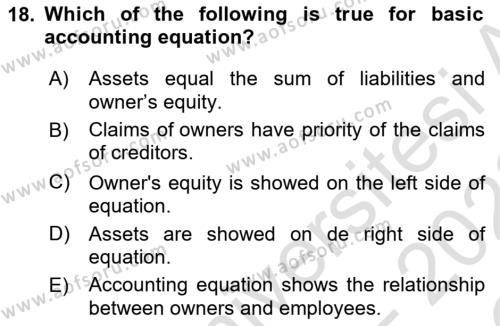 Accounting 1 Dersi 2021 - 2022 Yılı Yaz Okulu Sınavı 18. Soru