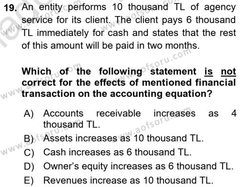 Accounting 1 Dersi 2021 - 2022 Yılı Yaz Okulu Sınavı 19. Soru