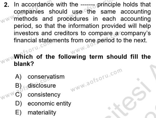 Accounting 1 Dersi 2021 - 2022 Yılı Yaz Okulu Sınavı 2. Soru