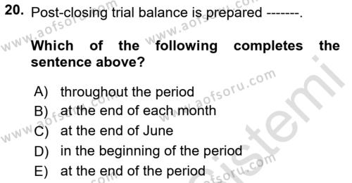 Accounting 1 Dersi 2021 - 2022 Yılı Yaz Okulu Sınavı 20. Soru