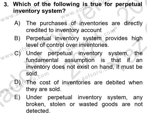 Accounting 1 Dersi 2021 - 2022 Yılı Yaz Okulu Sınavı 3. Soru