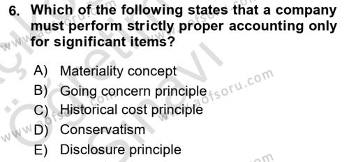 Accounting 1 Dersi 2021 - 2022 Yılı Yaz Okulu Sınavı 6. Soru