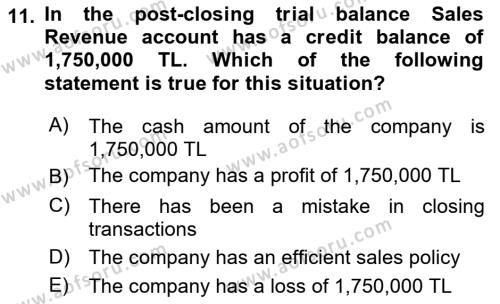Accounting 1 Dersi 2022 - 2023 Yılı (Vize) Ara Sınavı 11. Soru
